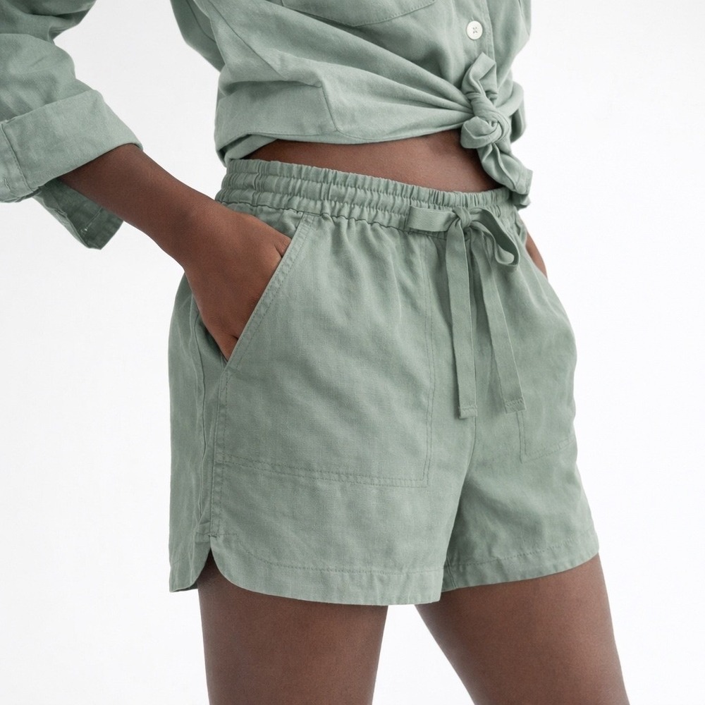 J.Crew Seaside Linen Blend Shorts Large Sage Green Drawstring NWT Spring Pull On - Picture 1 of 7